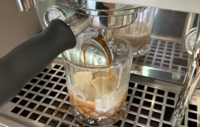 Pouring coffee on ice cream for an affogato