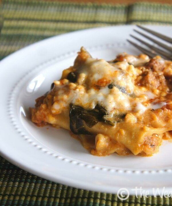 Slow Cooker Lasagna {with turkey sausage and spinach}